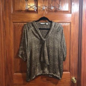 Leopard print blouse with tie collar